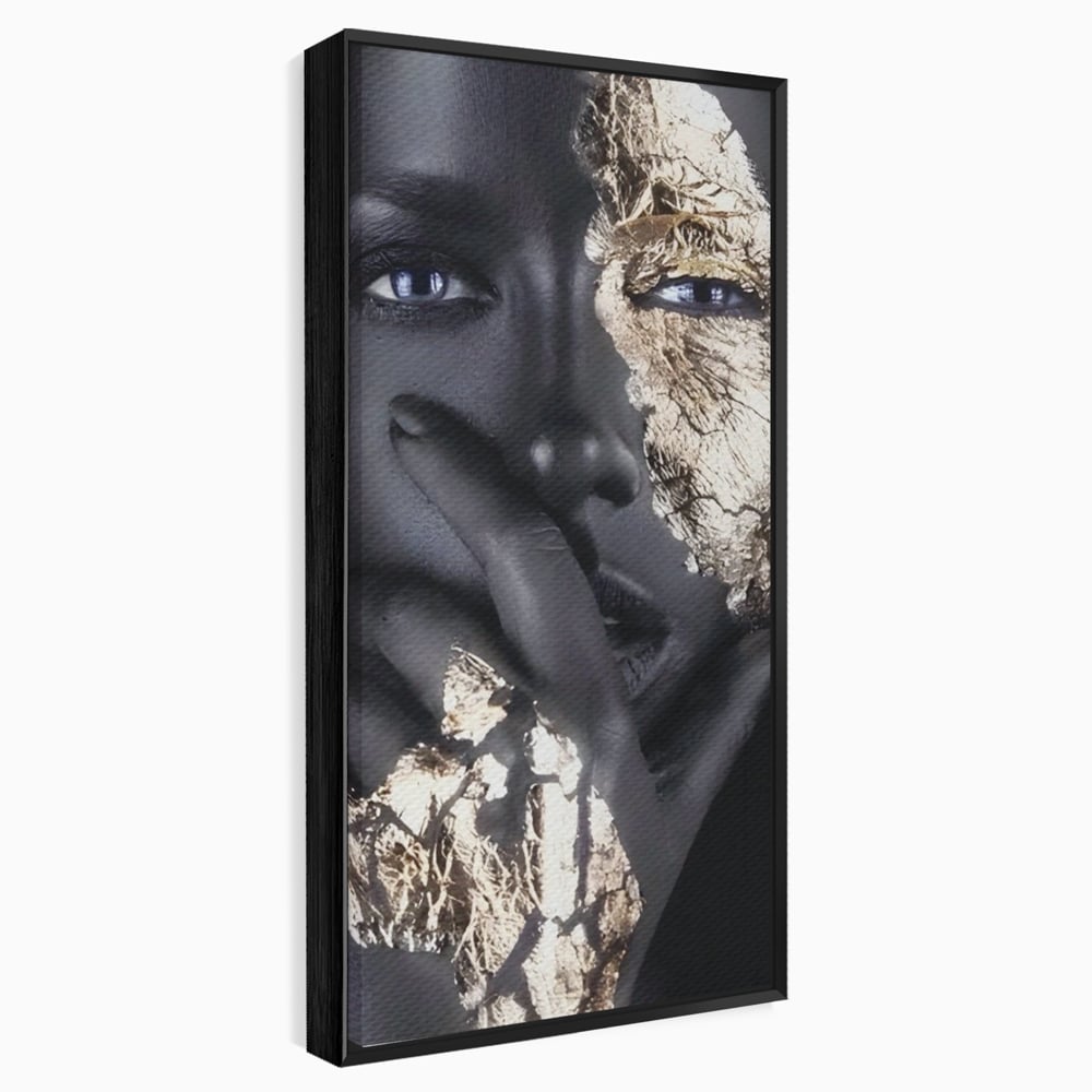 Tablou canvas cu tablou canvas cu portret de femeie, in rama de aluminiu negru